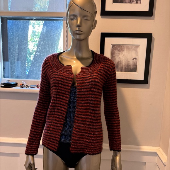 VTG PHILLIPE RONSARD.PARIS DESIGNER KNIT SWEATER JACKET TOP SZ S BLACK ORANGE - Picture 8 of 8